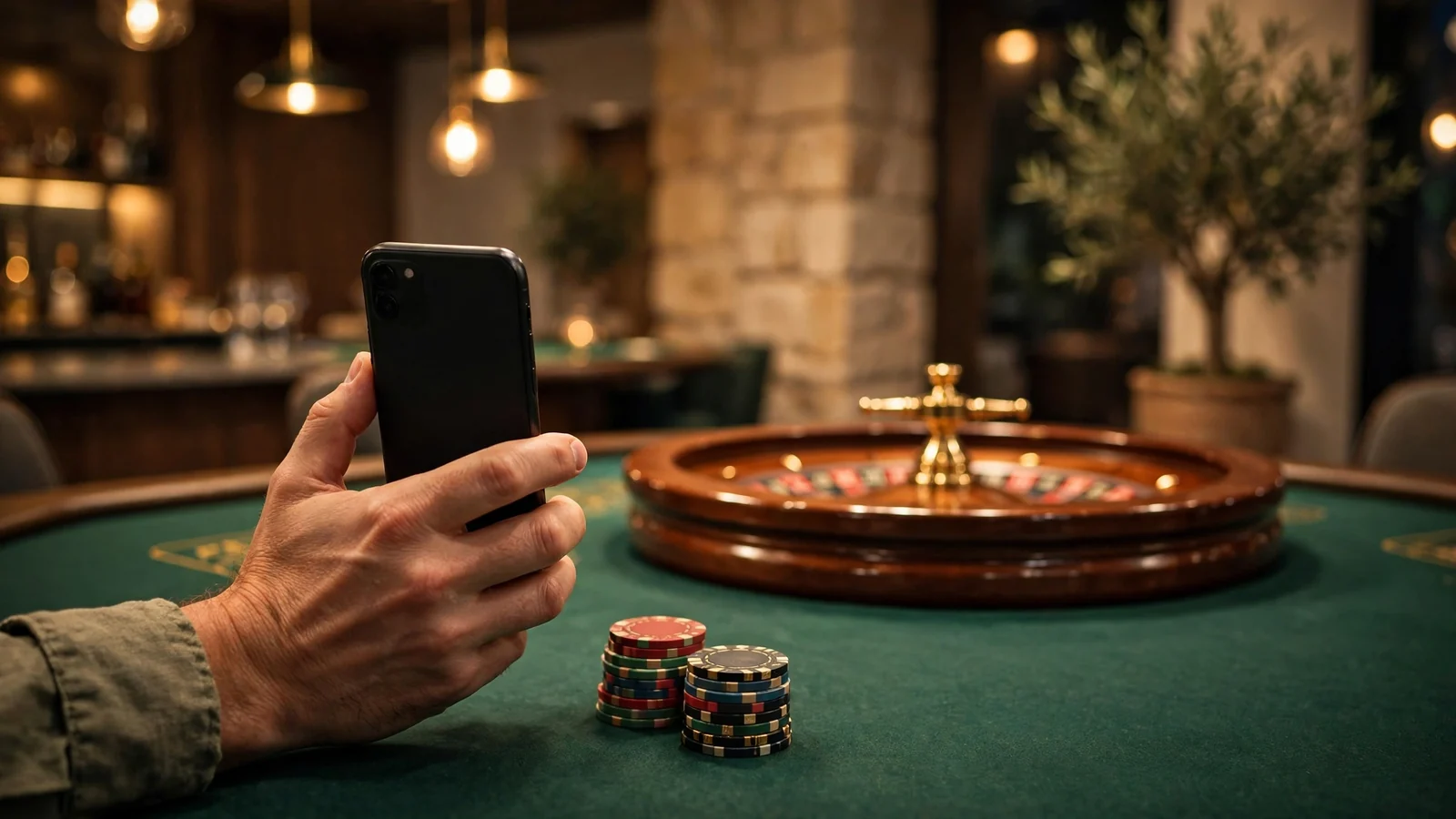 Roulette kotač i pametni telefon na stolu hrvatskog casina